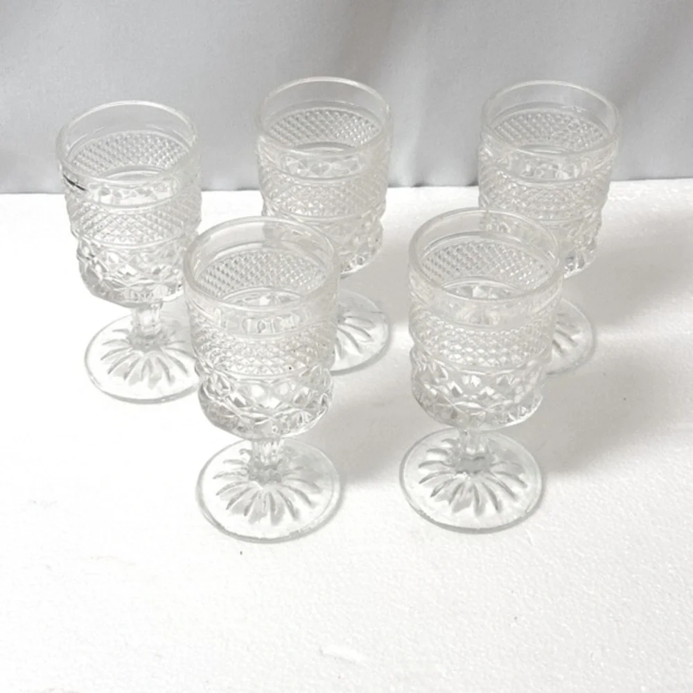 Anchor Hocking‎ WEXFORD Water Wine Goblets Glass Clear Holiday Vintage Set of 5 - Picture 2 of 8